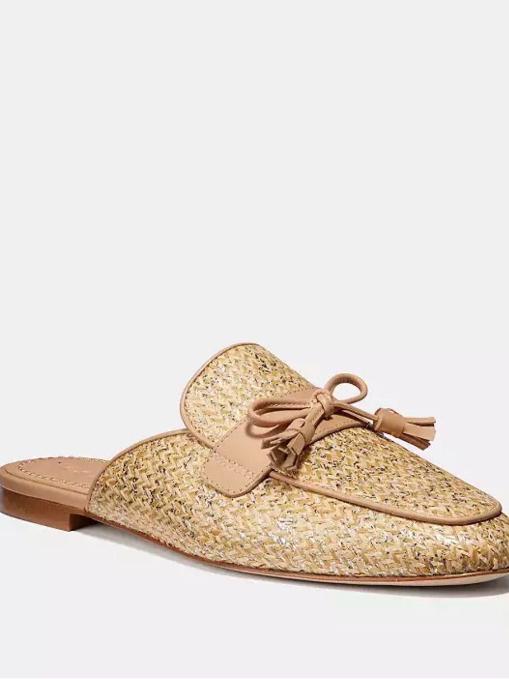 Coach Woven Tassel Leather-Trim Mule - Beige